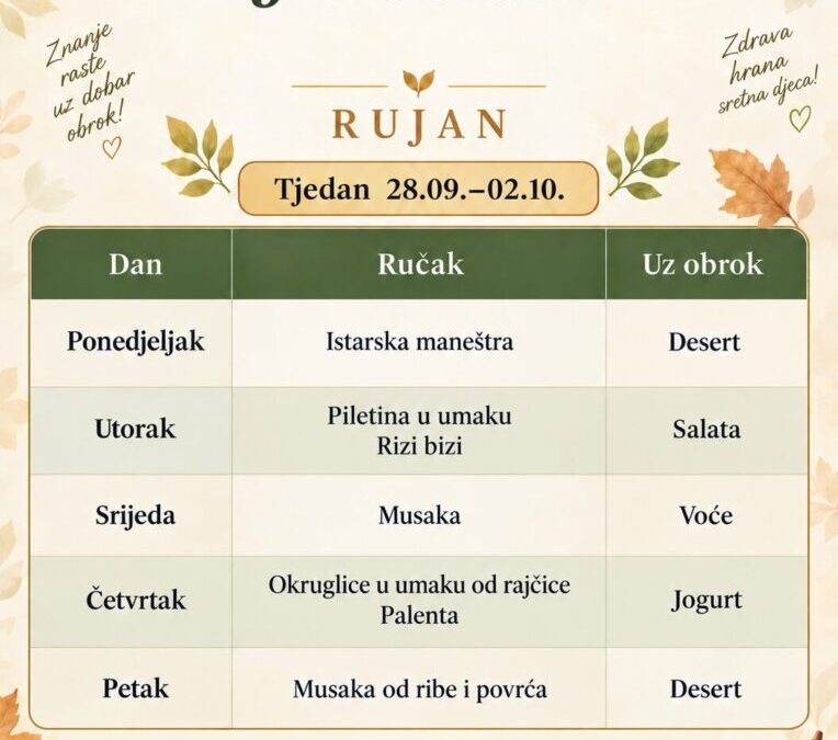 Jelovnik RUJAN