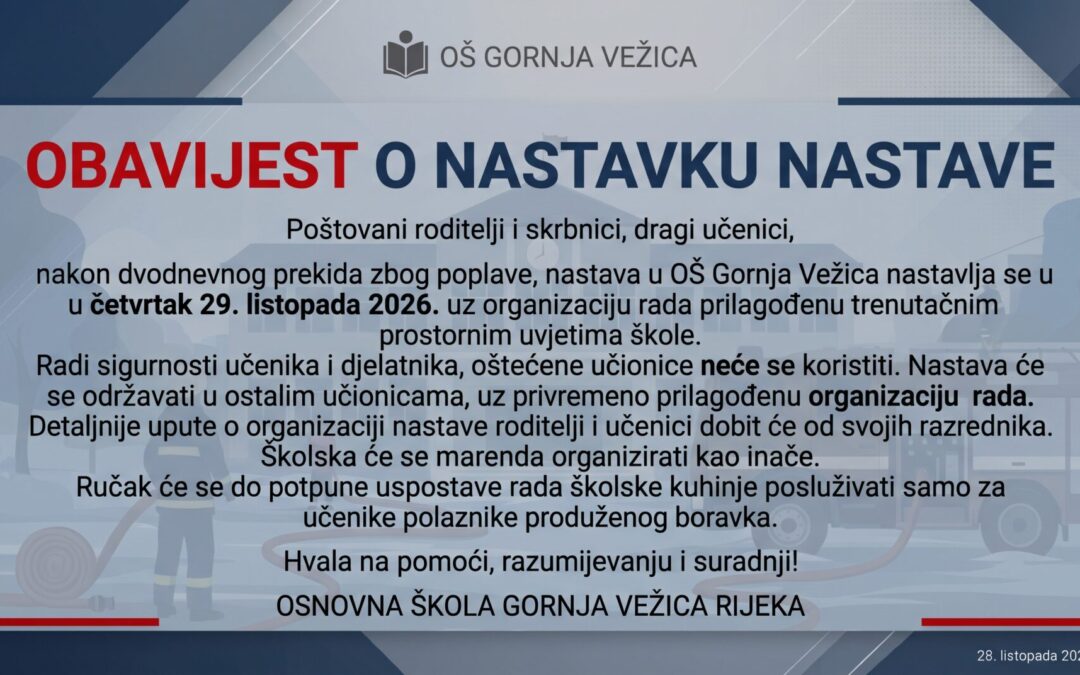 OBAVIJEST O NASTAVKU NASTAVE